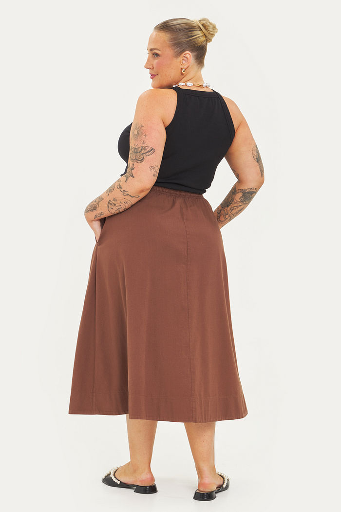 Saia Midi Algodão Carolina Marrom