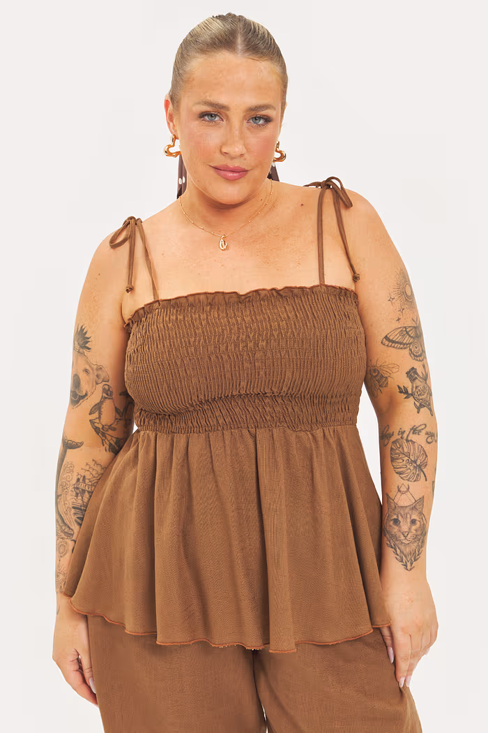 Blusa Peplum Linho Siena Marrom