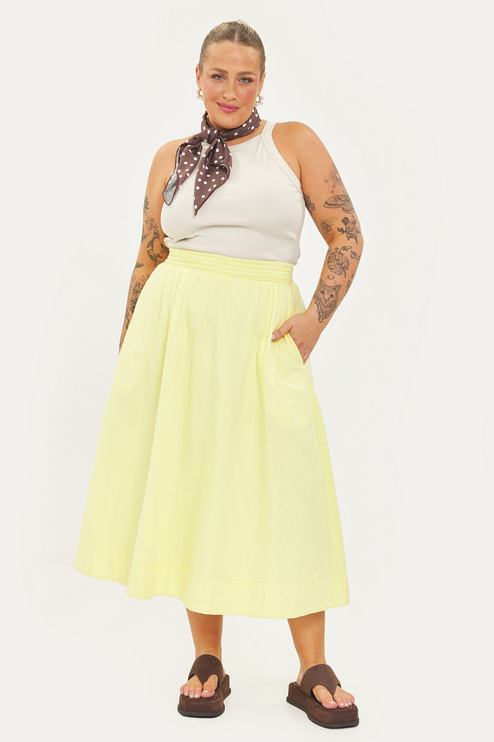 Saia Midi Algodão Carolina Amarelo