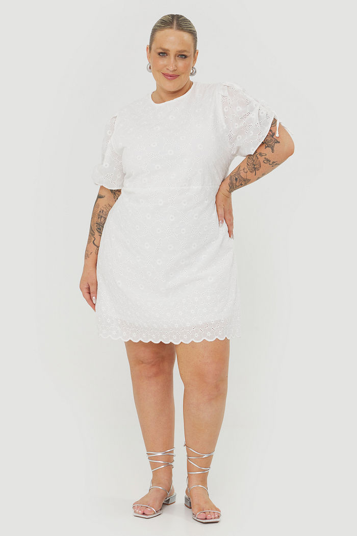 Vestido Curto Algodão Bordado Olímpia Off-White