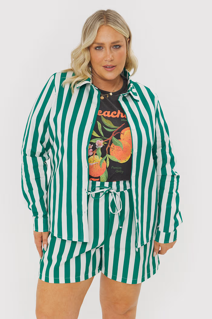 Camisa De Algodão Luisa Verde Listrada