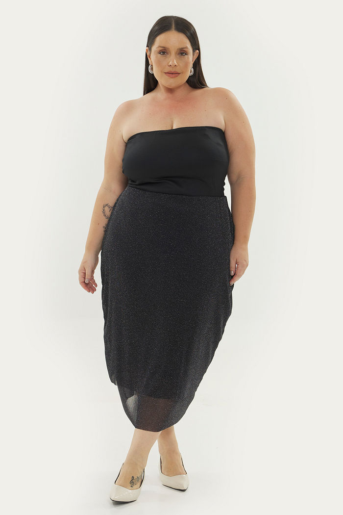 Saia Midi Tule Shine Emília Preto
