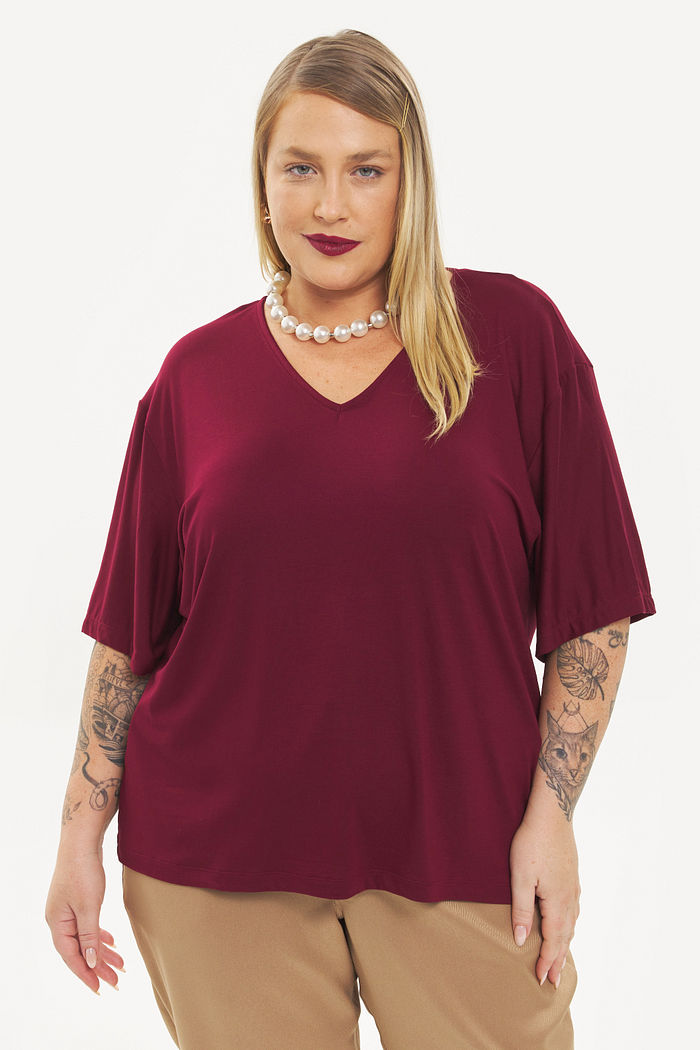 Blusa Básica Decote V Anita Burgundy