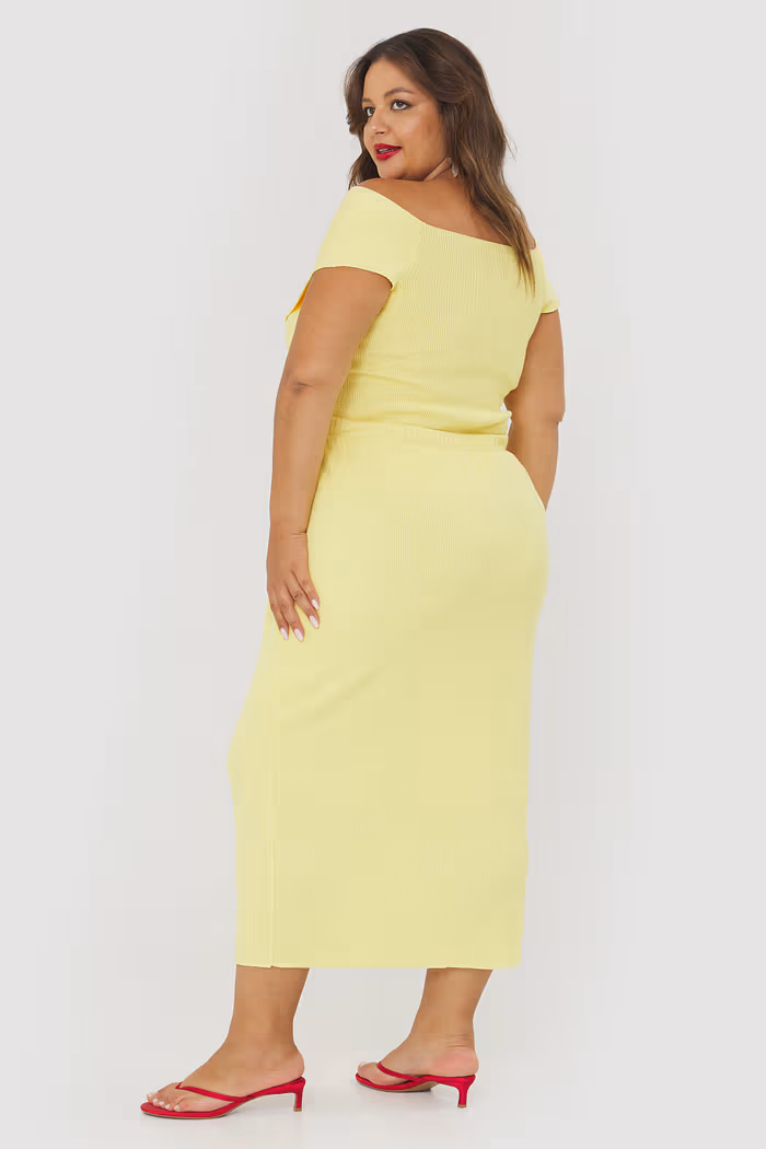 Saia Lápis Tricô Viena Manteiga