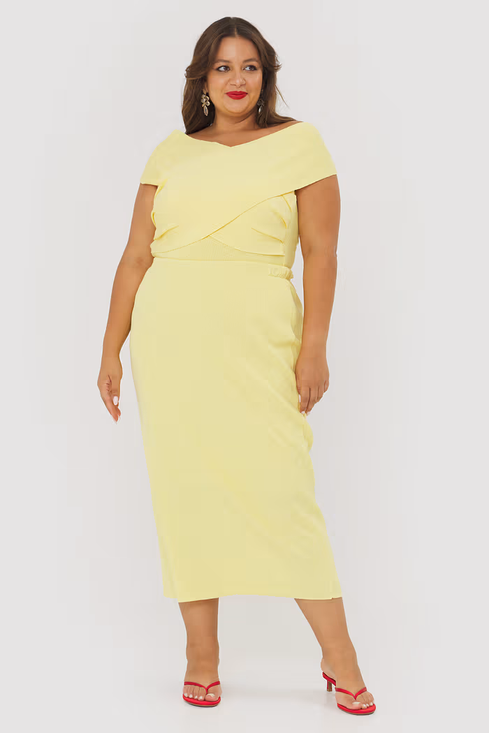 Saia Lápis Tricô Viena Manteiga