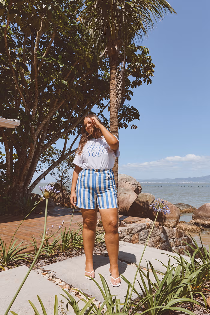 Short Sarja Olivia Listrado Azul