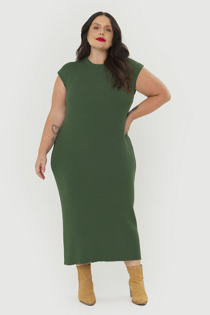 Vestido Sem Manga Tricô Duna Verde