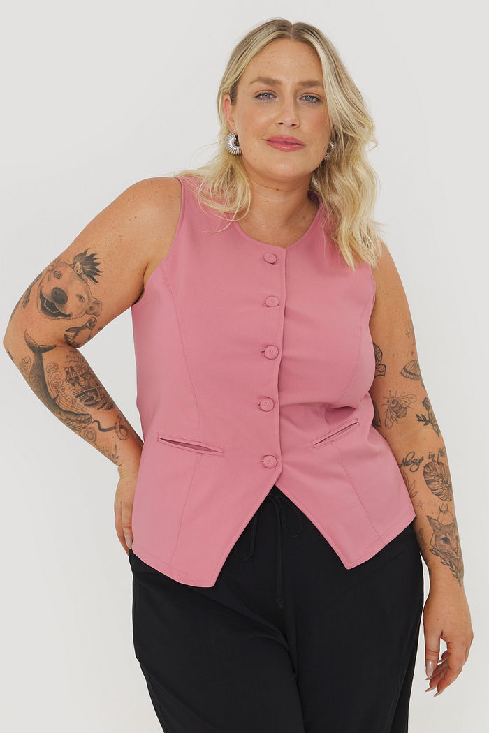 Colete Alongado Alfaiataria Fiorella Rosê