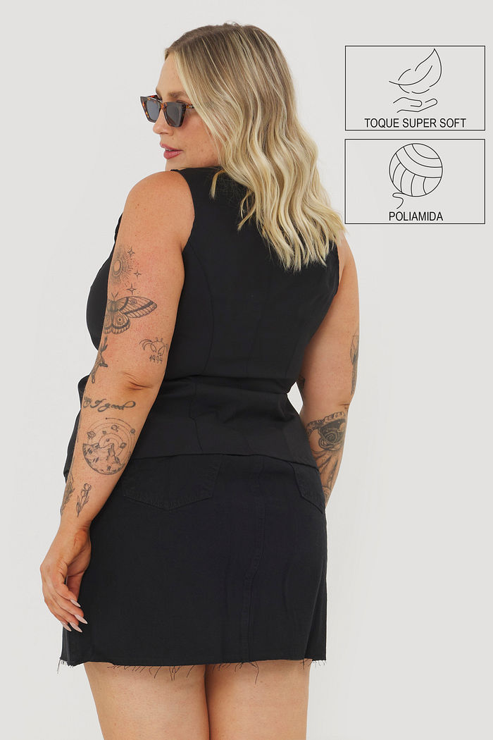 Colete Alongado Alfaiataria Fiorella Preto