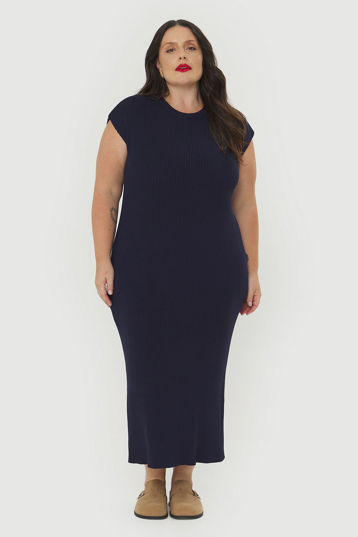 Vestido Sem Manga Tricô Duna Marinho