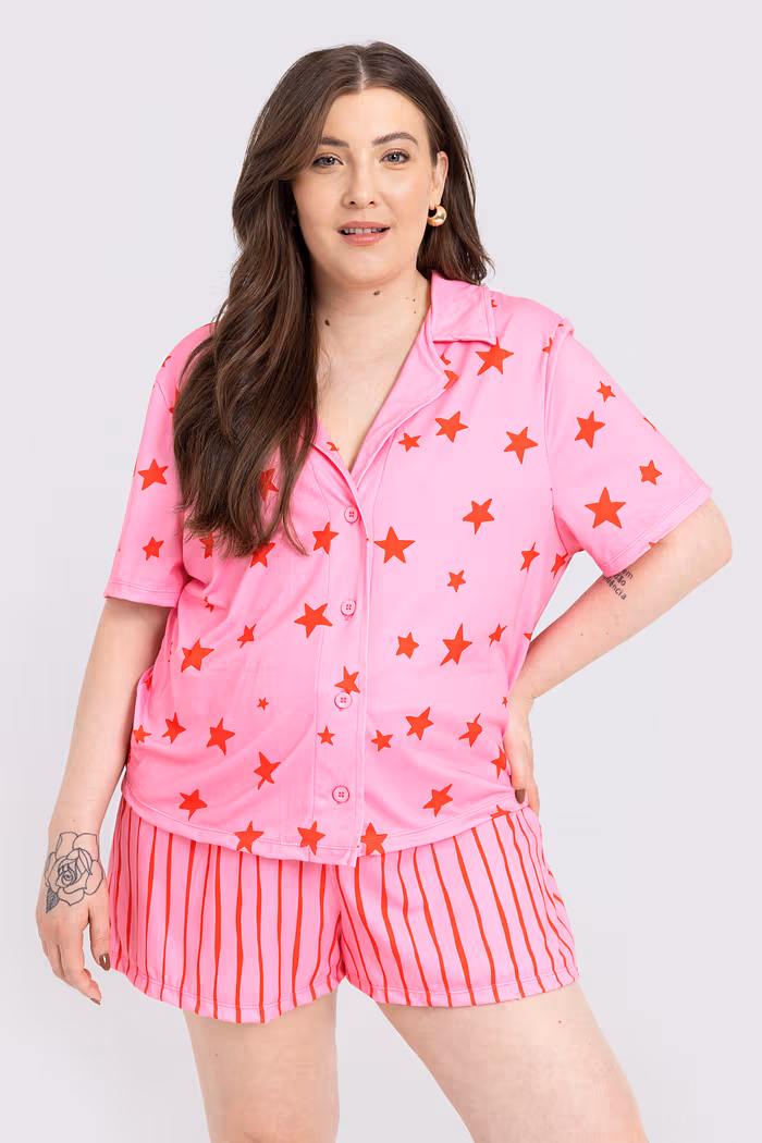 Conjunto Pijama Americano Estrelas Rosa
