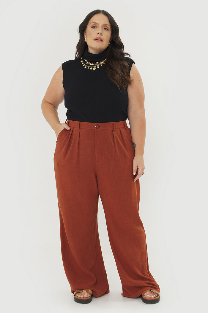 Calça Alfaiataria Linho Donatella Amadeirado