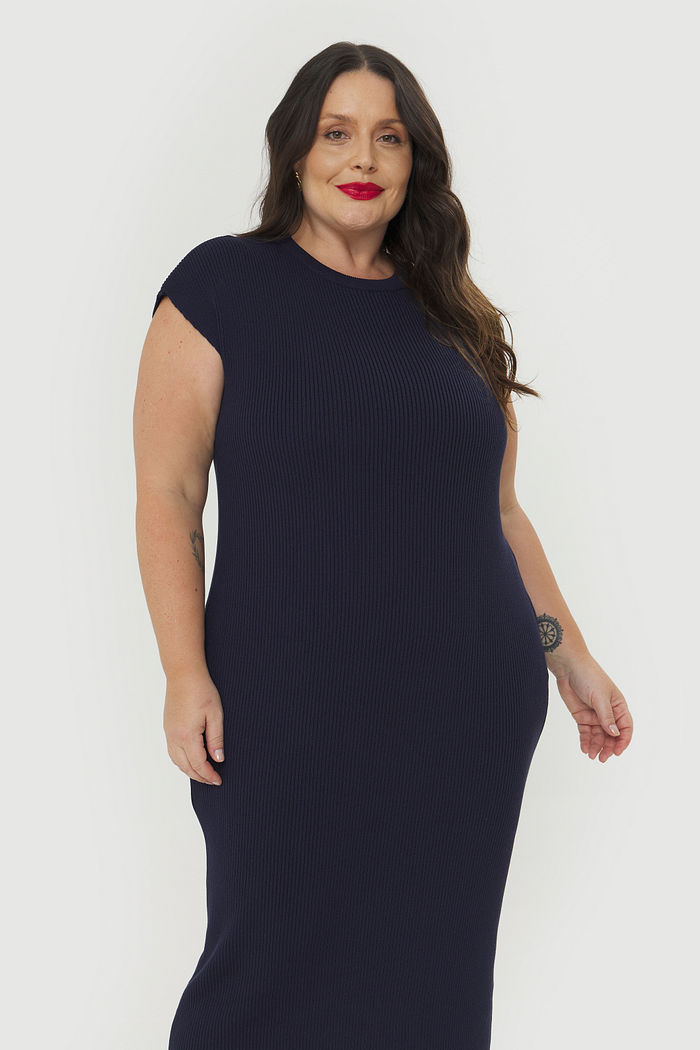Vestido Sem Manga Tricô Duna Marinho