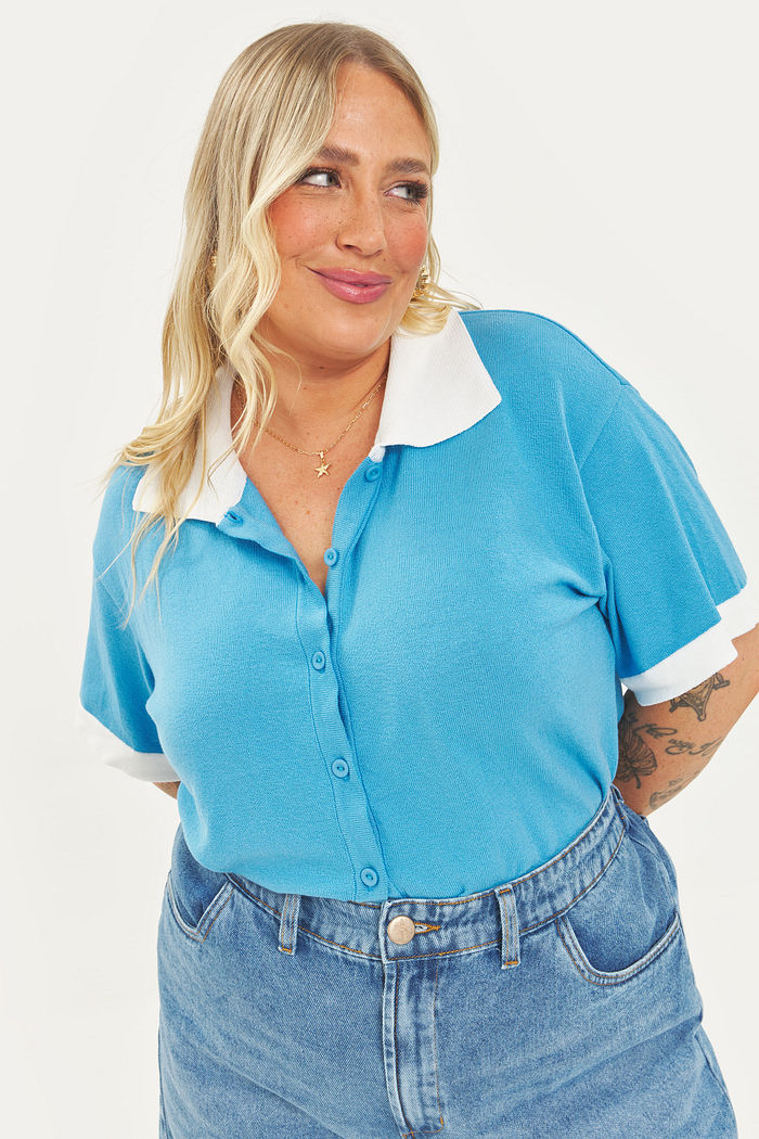 Camisa Polo Tricô Adelina Azul