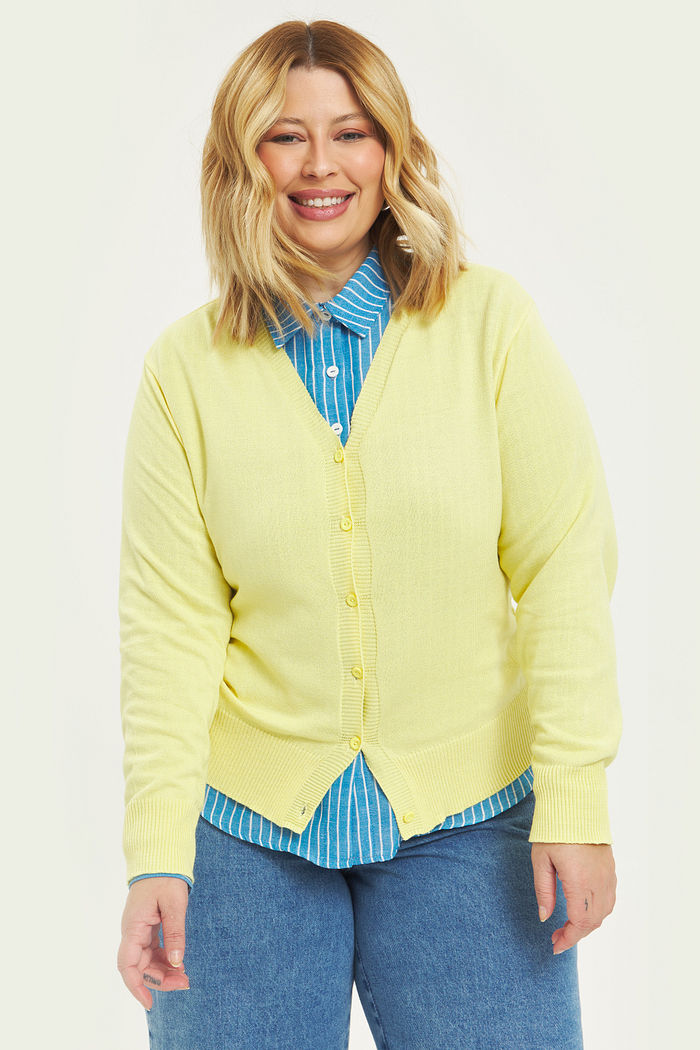 Cardigan Leve Tricô Bella Amarelo Manteiga