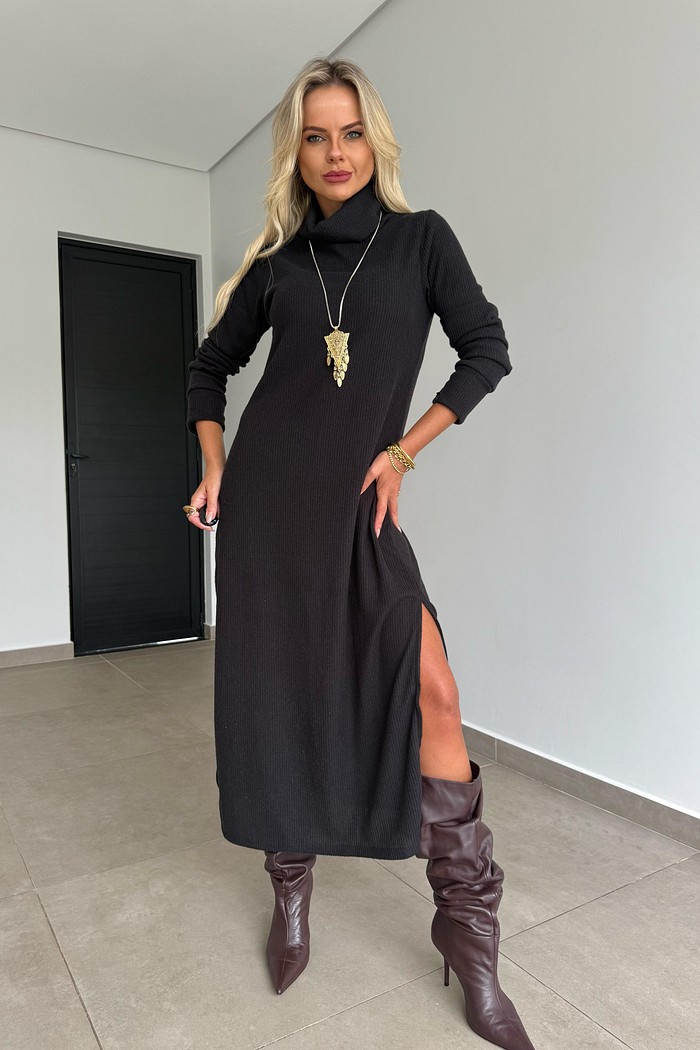 Vestido Midi Tricot Preto