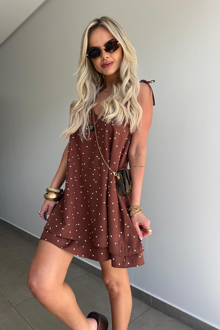 Vestido Curto Poá Marrom