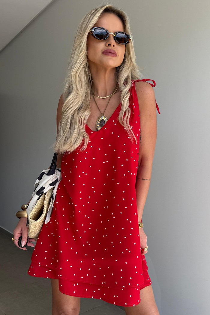 Vestido Curto Poá Vermelho