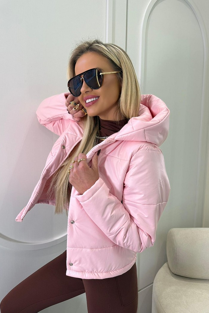 Jaqueta Puffer Capuz Rosa