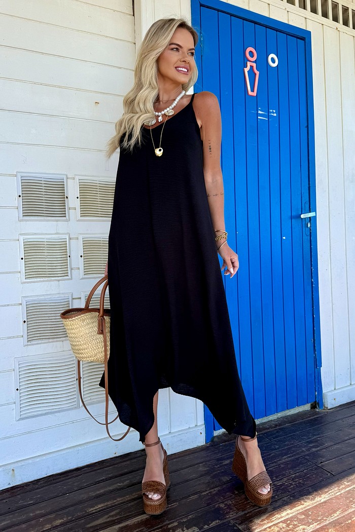 Vestido Midi Pontas Aura Preto