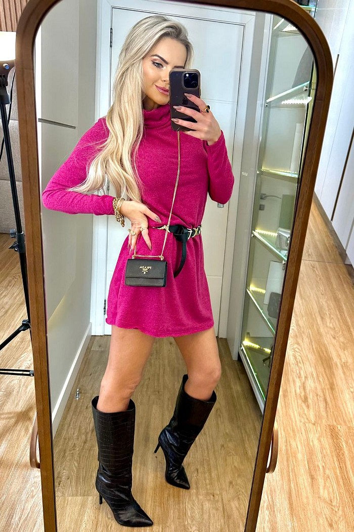 Vestido Gola Tricot Light Pink