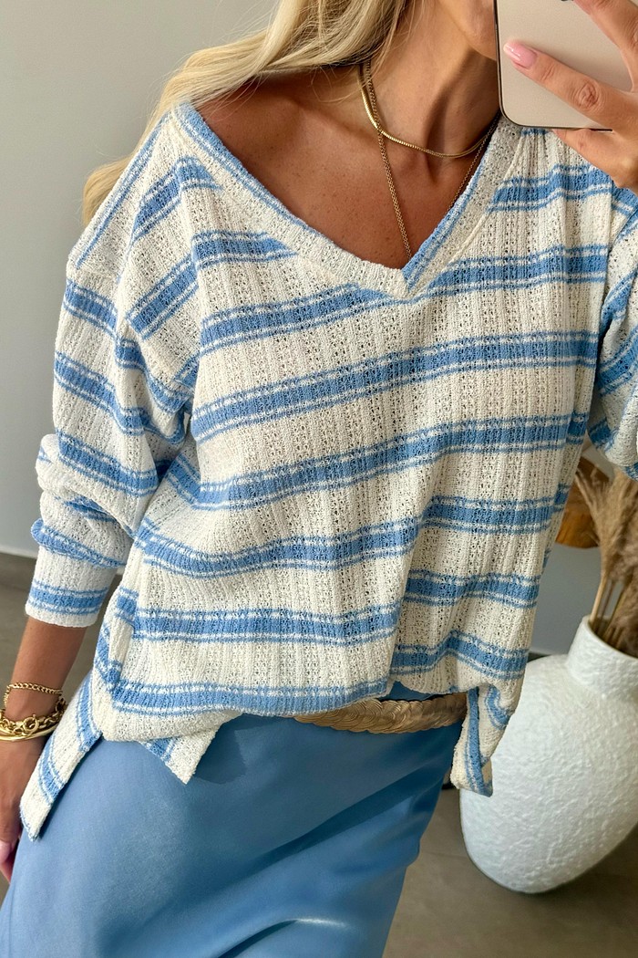 Blusa Ampla Tricot Listras Azul Baby