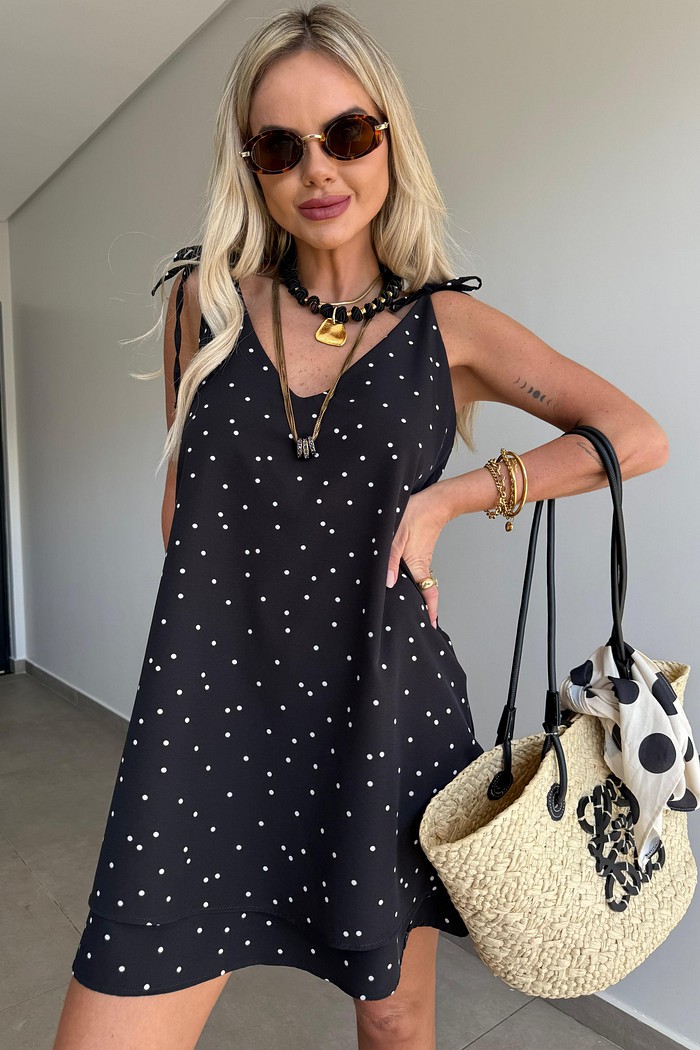 Vestido Curto Poá Preto