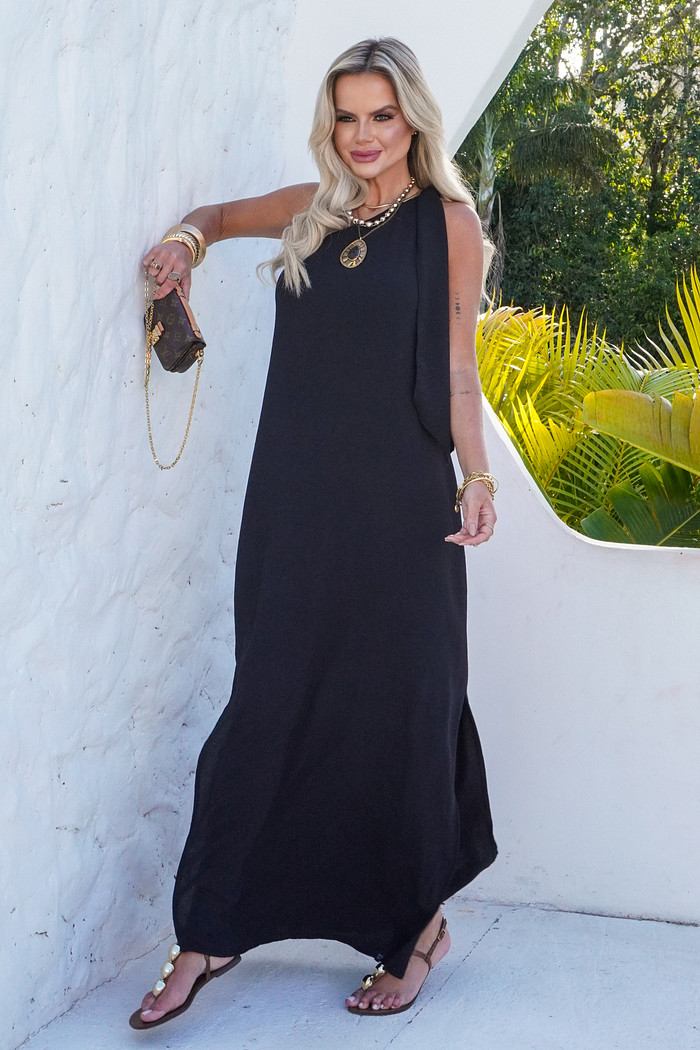 Vestido Longo Ombro Só Capri Preto