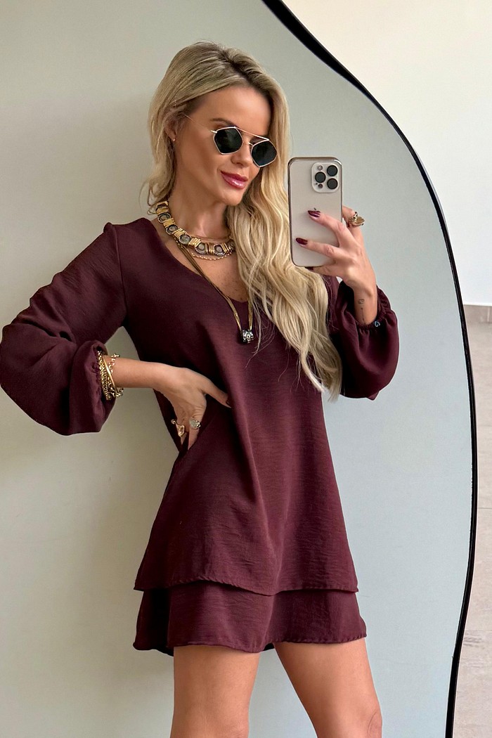 Vestido Duplo Maya Marrom