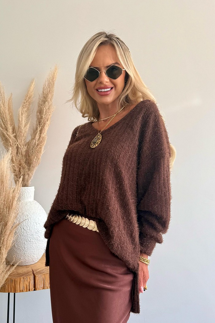 Blusa Ampla Tricot Julieta Marrom Café