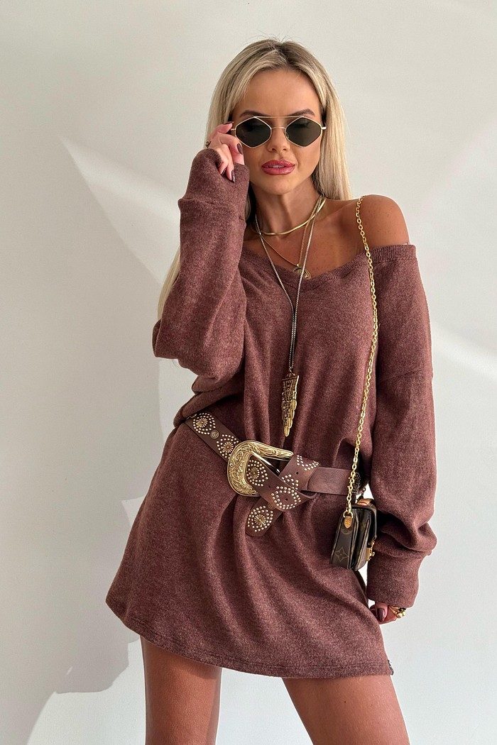 Vestido Tricot Amplo Chocolate