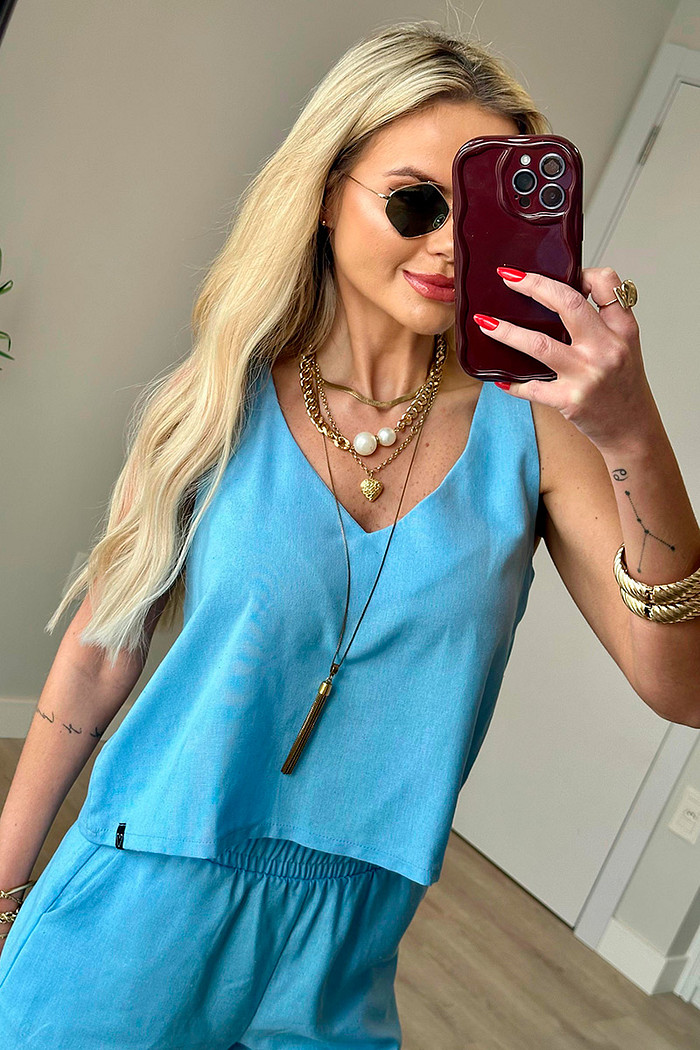 Regata Linho Liz Azul