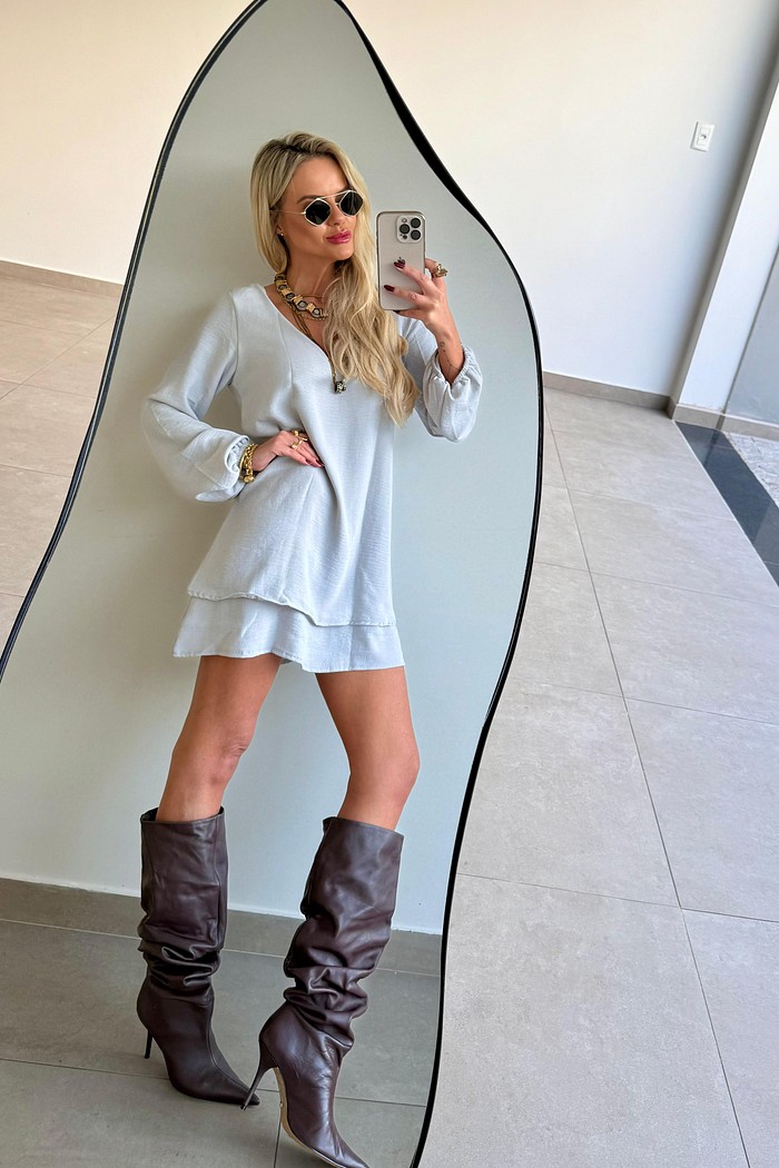 Vestido Duplo Maya Cinza Suave