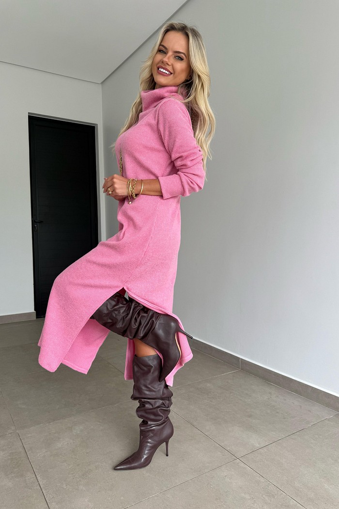 Vestido Midi Tricot Rosa