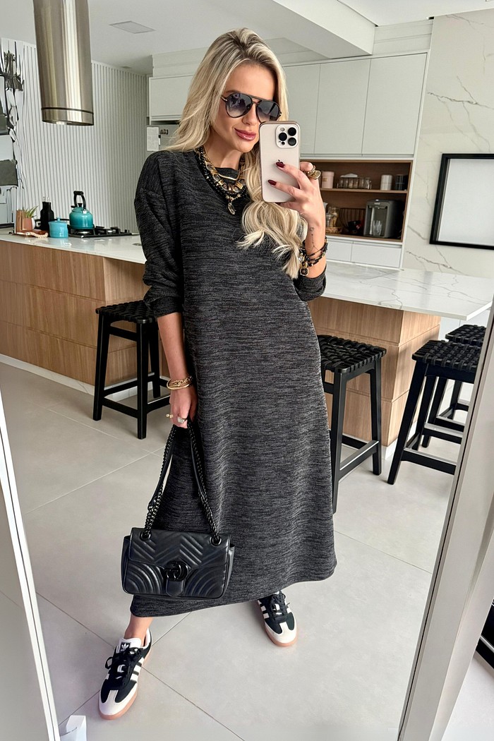 Vestido Super Midi Tricot Preto