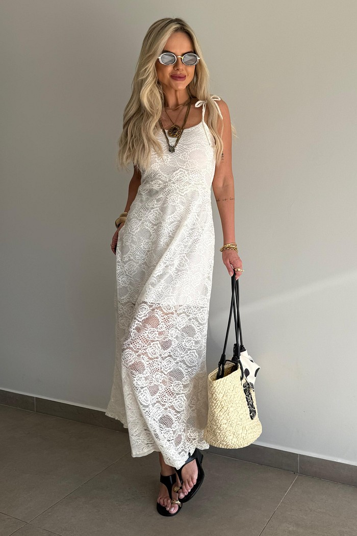 Vestido Midi Renda Paris Off White
