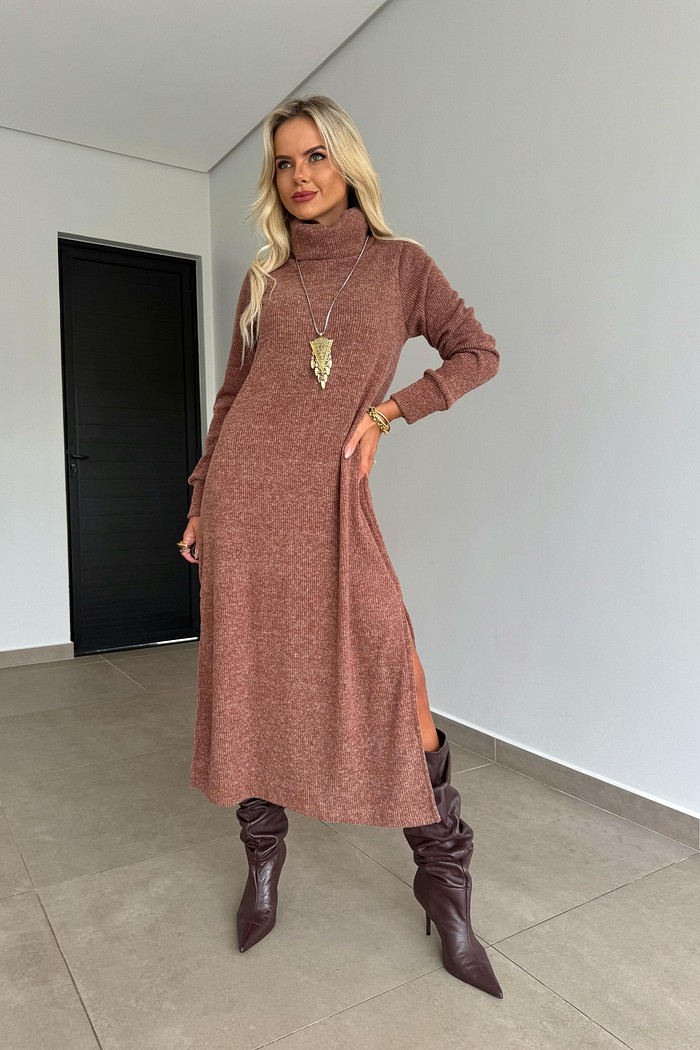 Vestido Midi Tricot Marrom