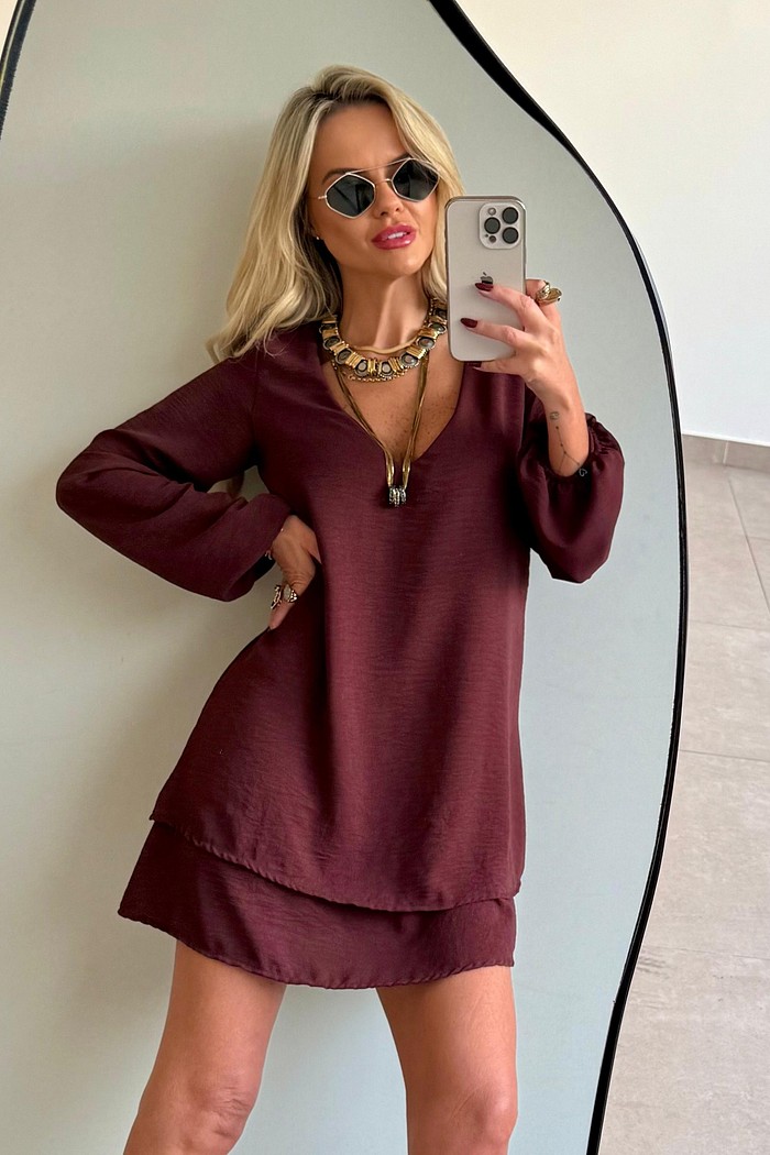 Vestido Duplo Maya Marrom