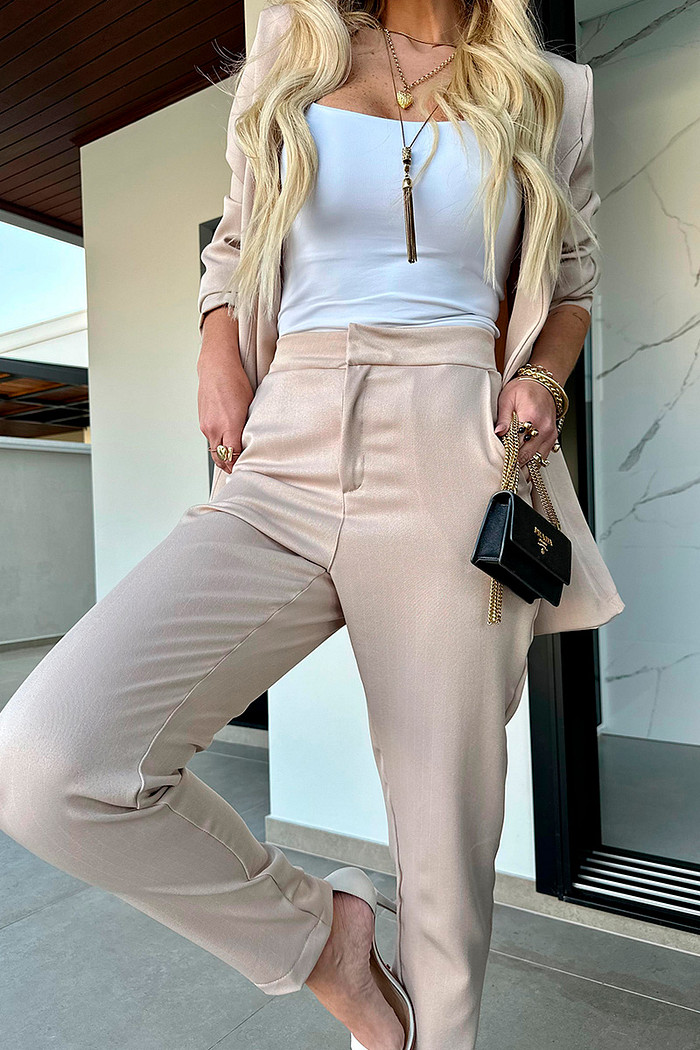 Calça Alfaiataria Risca de Giz Nude