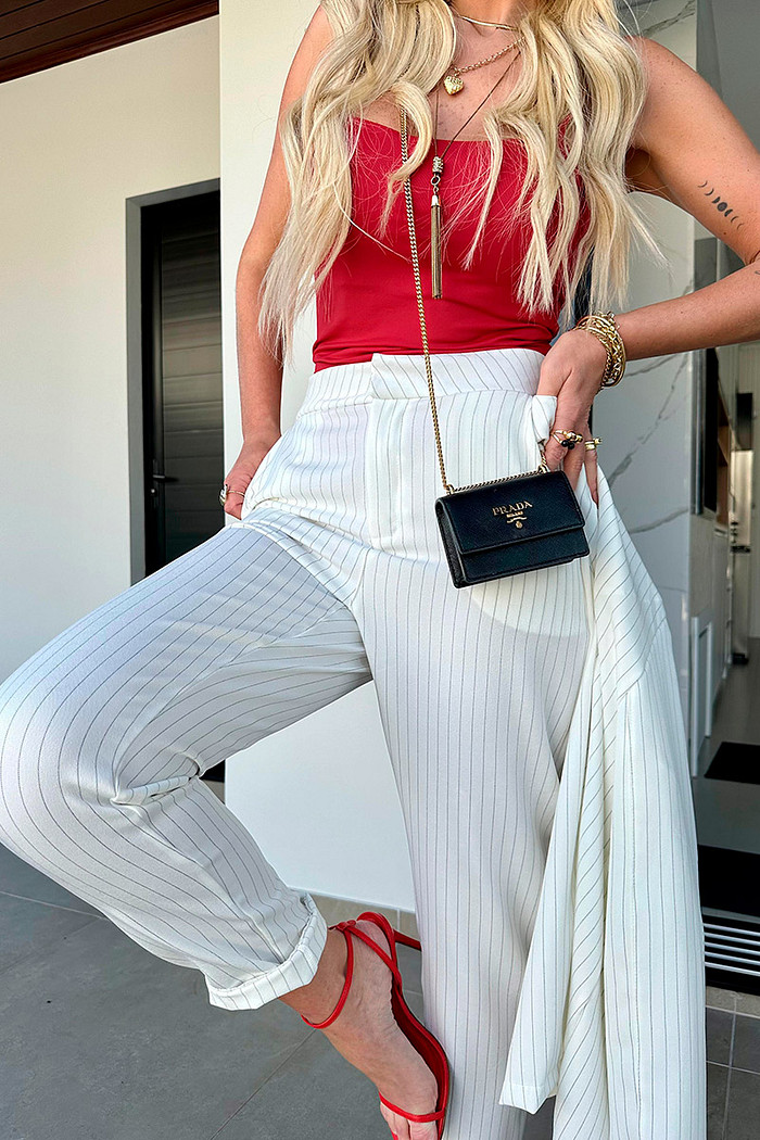 Calça Alfaiataria Risca de Giz Off White