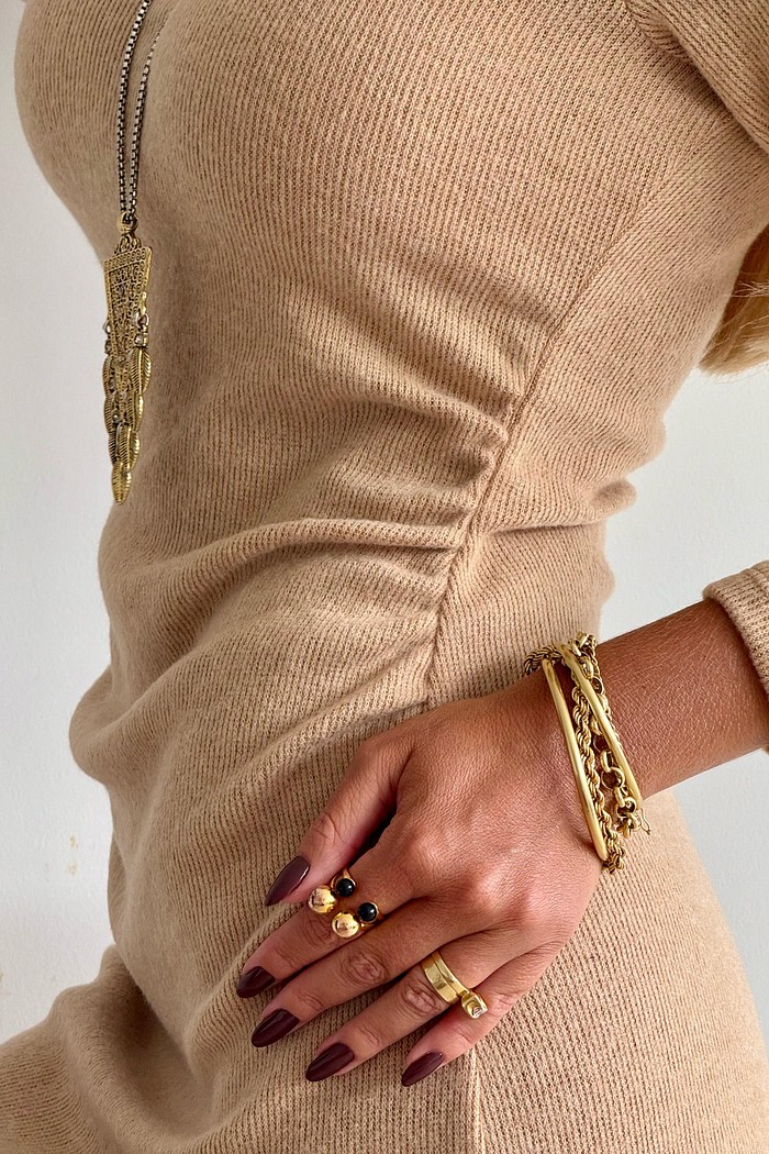 Vestido Midi Tricot Drapeado Aveia