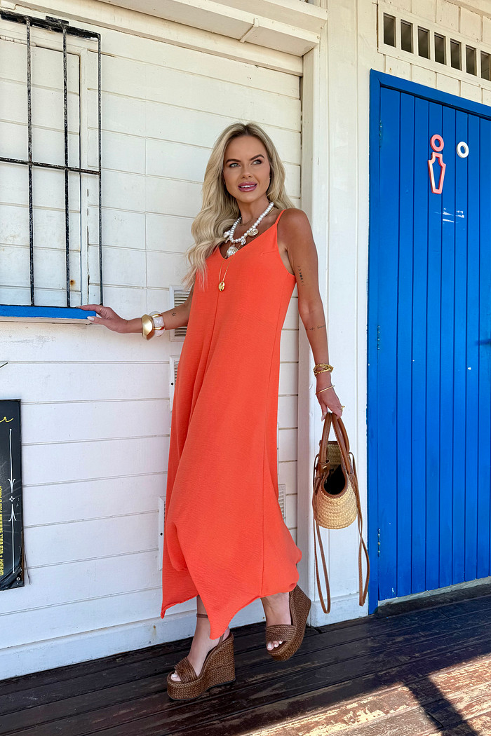 Vestido Midi Pontas Aura Laranja