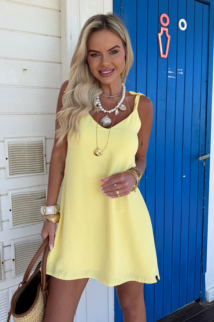 Vestido Curto Alças Bahamas Amarelo Manteiga