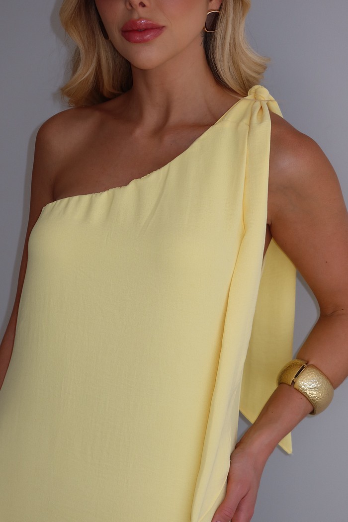 Vestido Longo Ombro Só Capri Amarelo Manteiga