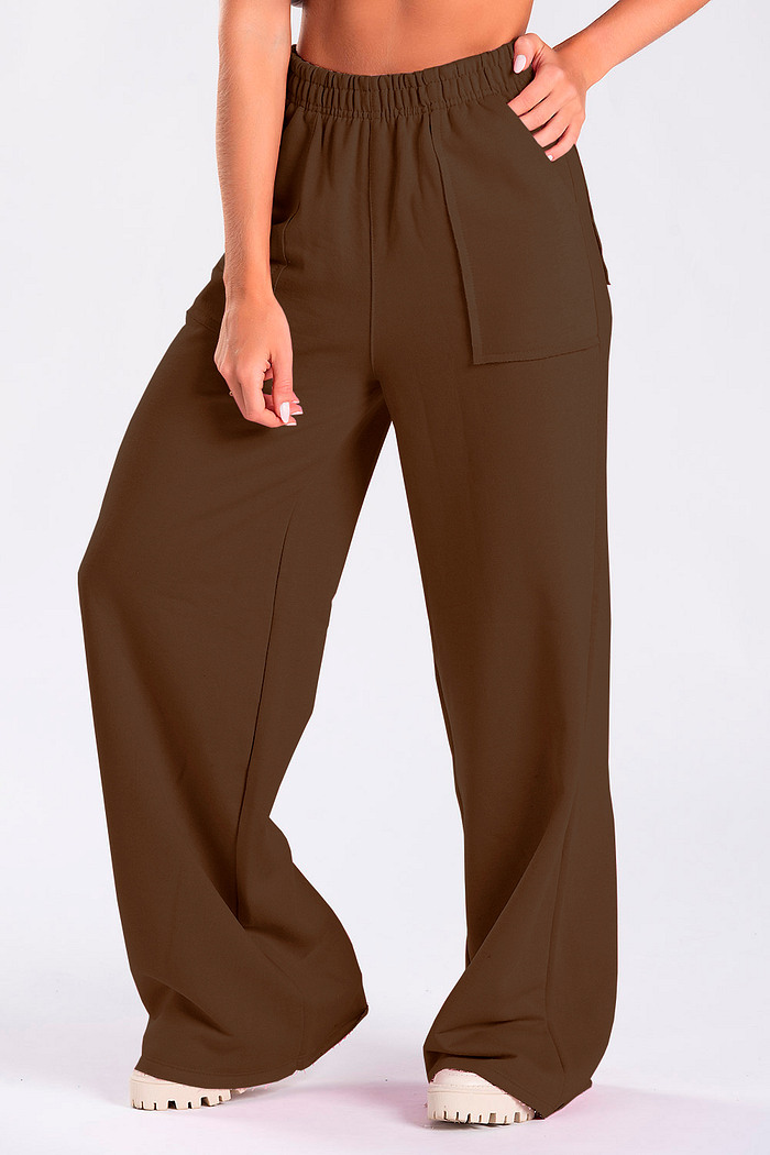 Calça Wide Leg Moletom Marrom