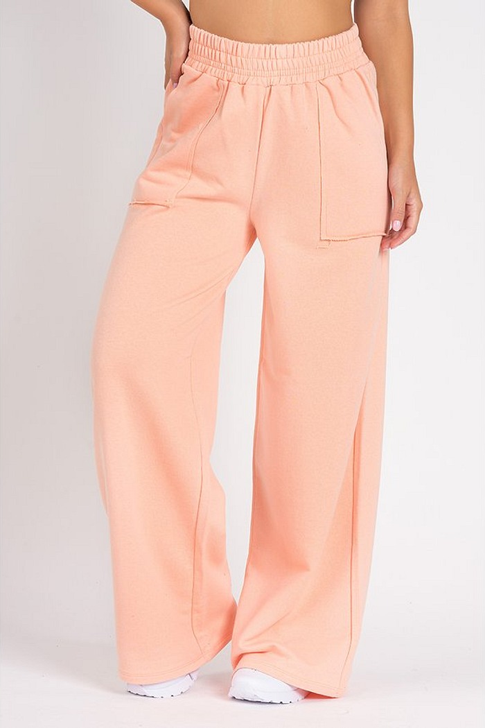 Calça Wide Leg Moletom Salmão