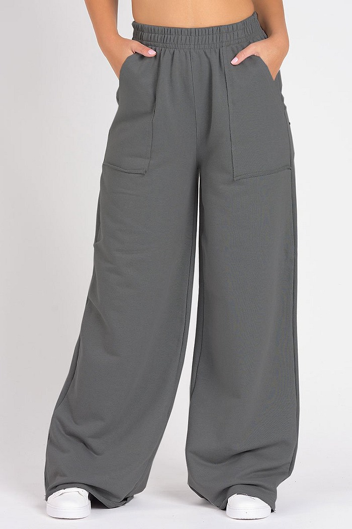 Calça Wide Leg Moletom Chumbo