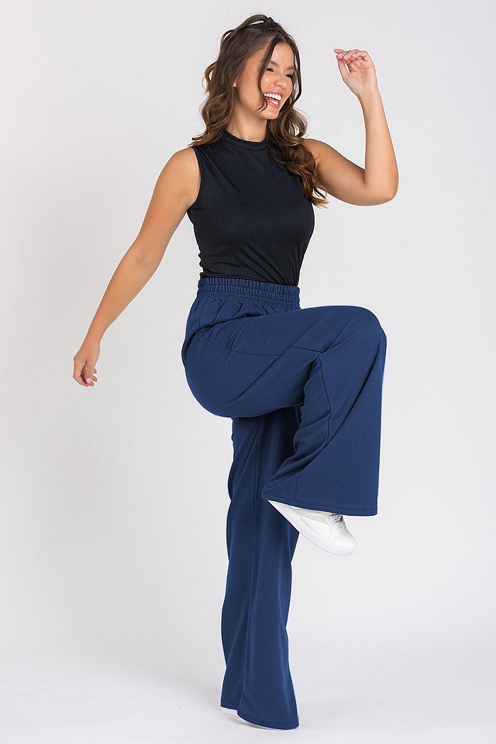 Calça Wide Leg Moletom Marinho