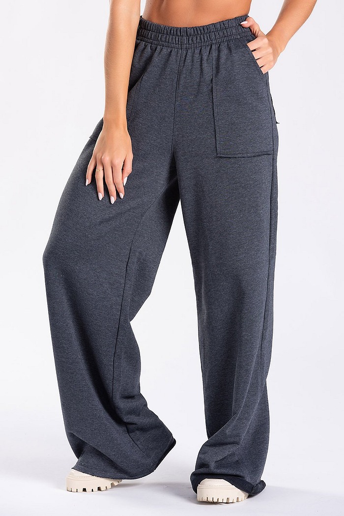 Calça Wide Leg Moletom Mescla Escuro