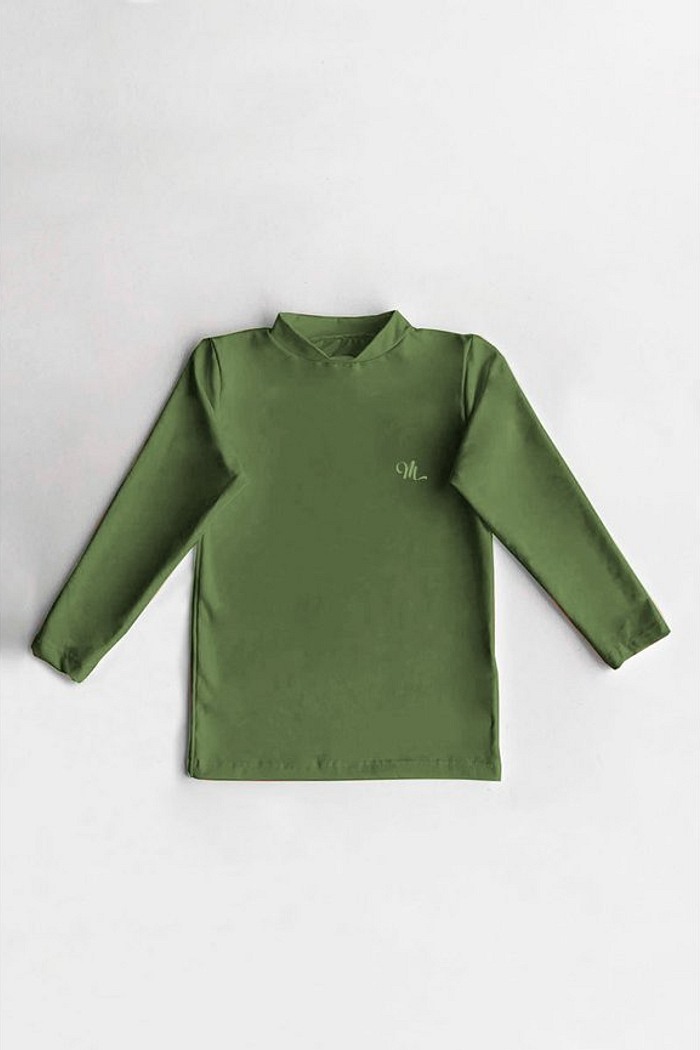Camiseta Térmica Manga Longa Peluciada  Infantil Verde Musgo